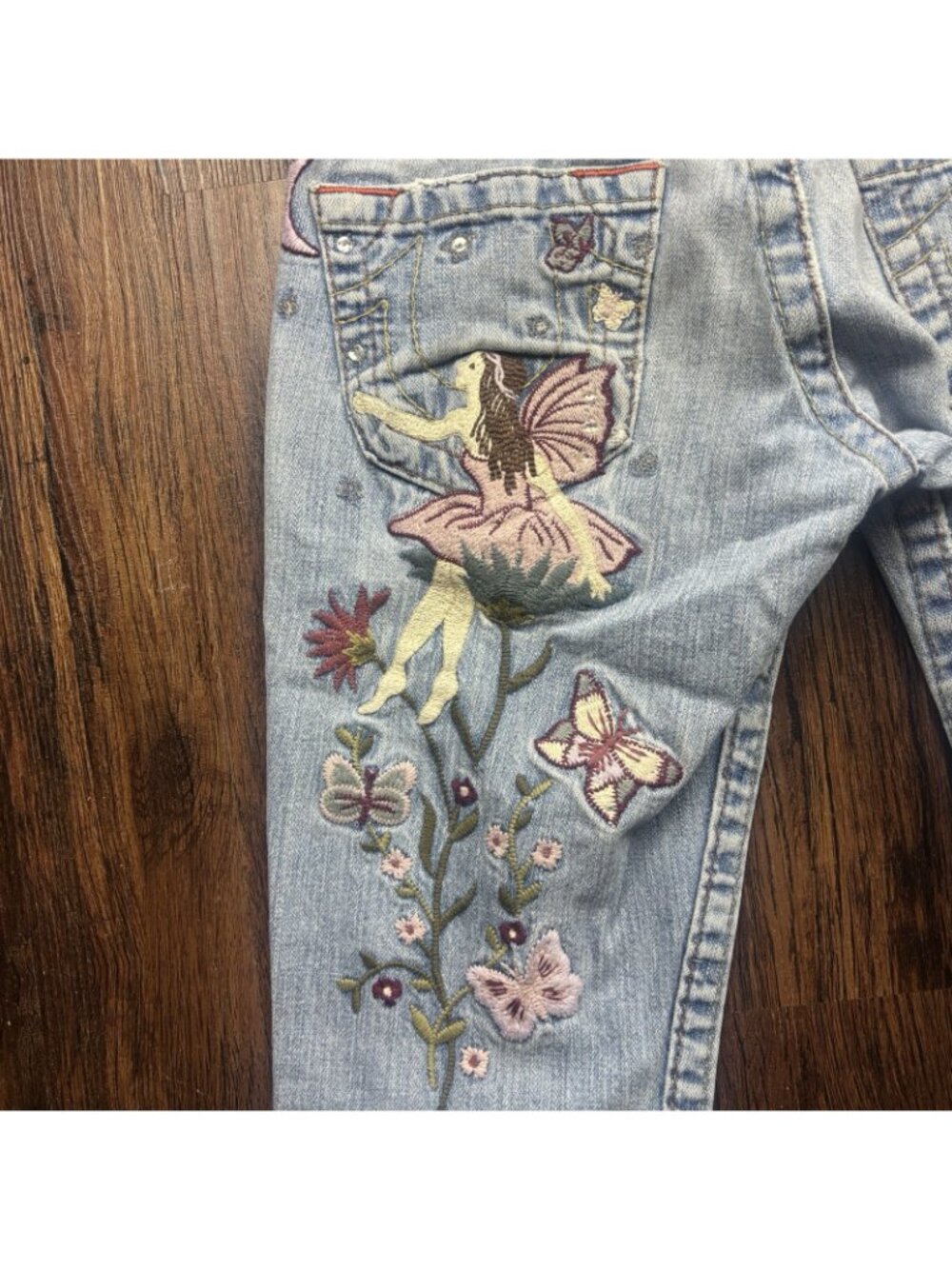 Vintage True Religion Jeans JOHNNY Boot Embroidered Fairy Light Wash Size 24 - Picture 5 of 13